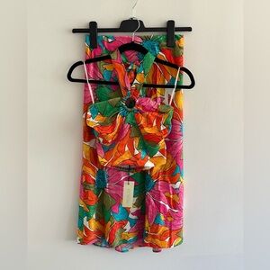 NWT Colorful Floral Halter Skirt and Top Set